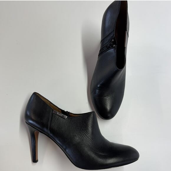 Coach Shoes Womens Size 9.5 B SENECA Black Leather High Heel Booties Zip - Picture 1 of 9